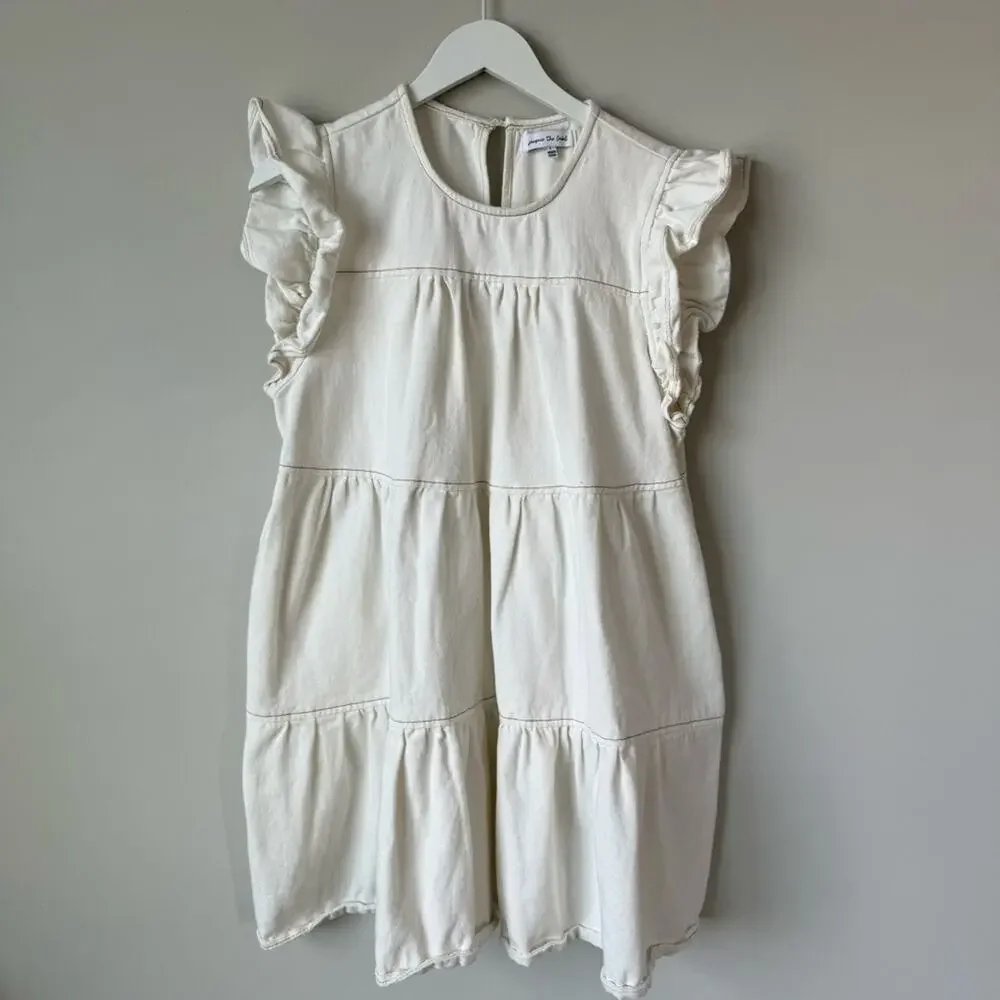 Jacquie the label | Cream Ecru Denim Tiered Western Cowgirl Dress Size Large - Picture 2 of 9